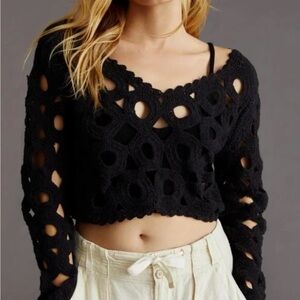 Anthropologie Black Crochet Crop Top